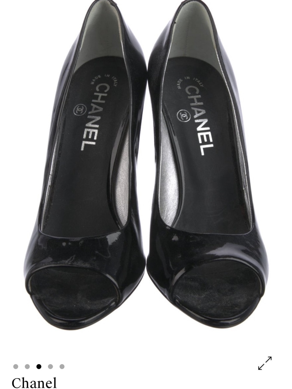 CHANEL Black Patent Peep-Toe Pumps // Size 7.5